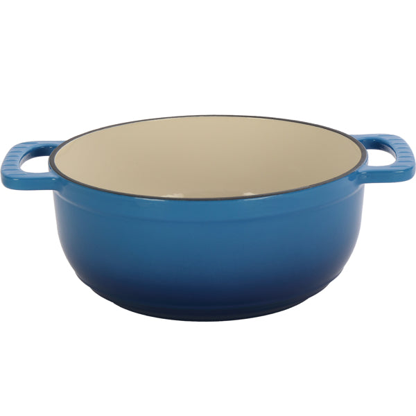 6QT Cast Iron Enamel Cooking Pot - Gradient Blue with Gloves