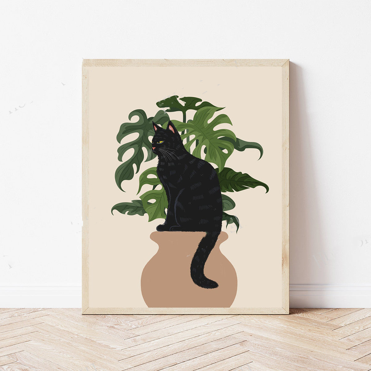 Cat and Plant Wall Art Canvas Painting - Frameless Home Decor