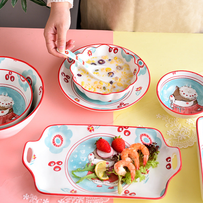 Ceramic Tableware Set with Rainforest Pattern - Nordic Style Dinnerware Collection