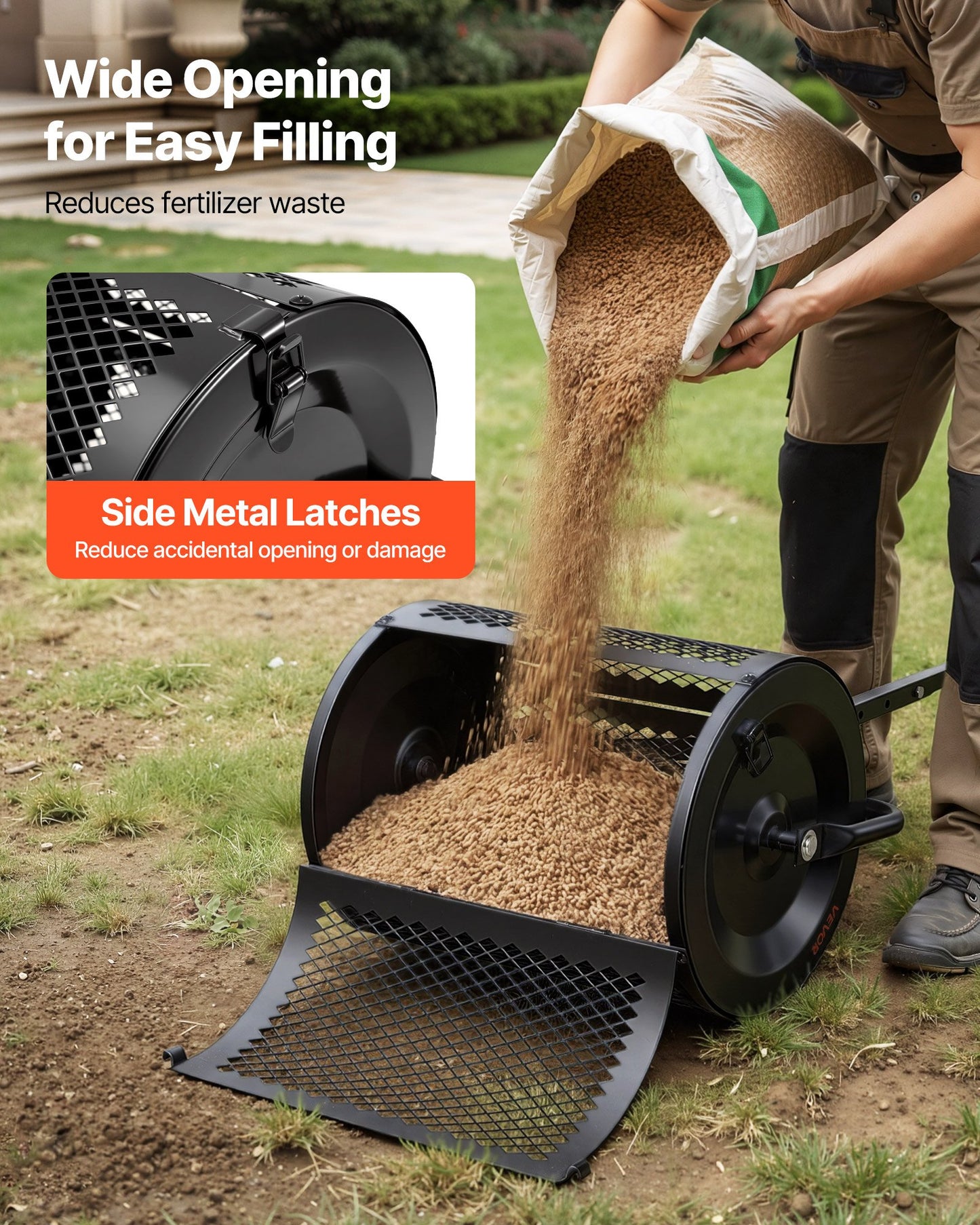 Garden Compost Spreader 16.5-Inch Wide Peat Moss & Soil Roller with T-Handle