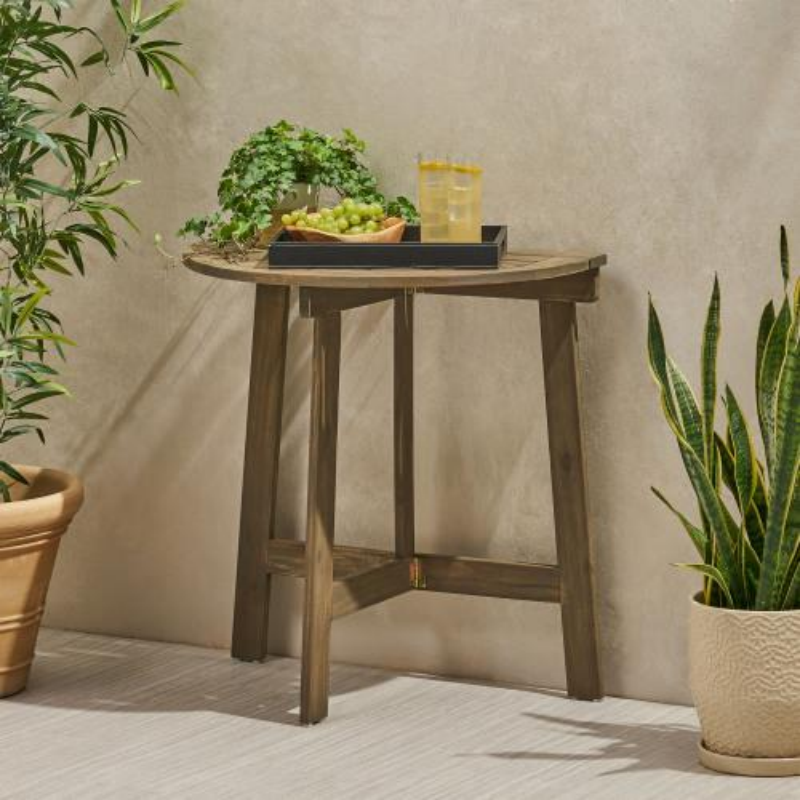 Outdoor Folding Acacia Wood Bistro Dining Table - Half-Round Design