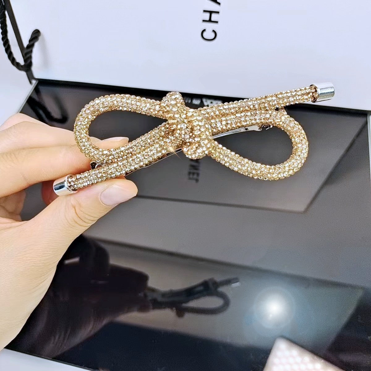 Elegant Rhinestone Bow Hair Clip - Luxury Hair Accessory for Women