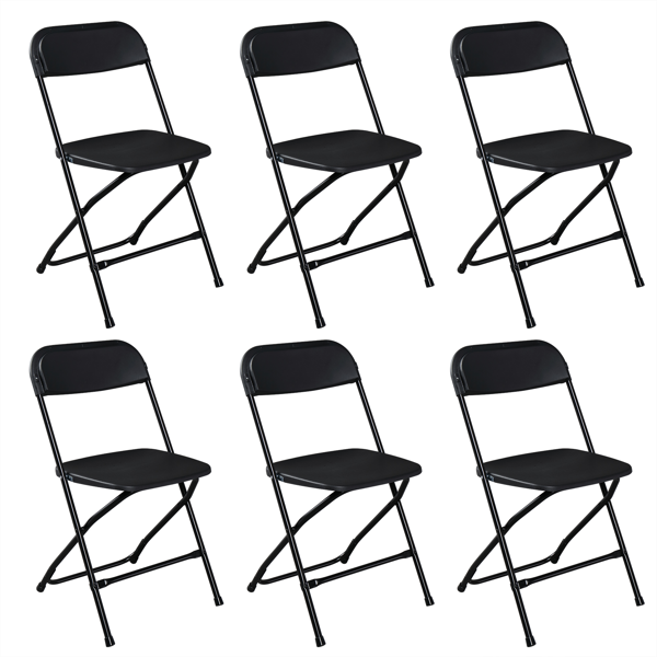 6-Pack Folding Plastic Garden Chairs - Heavy-Duty, Black