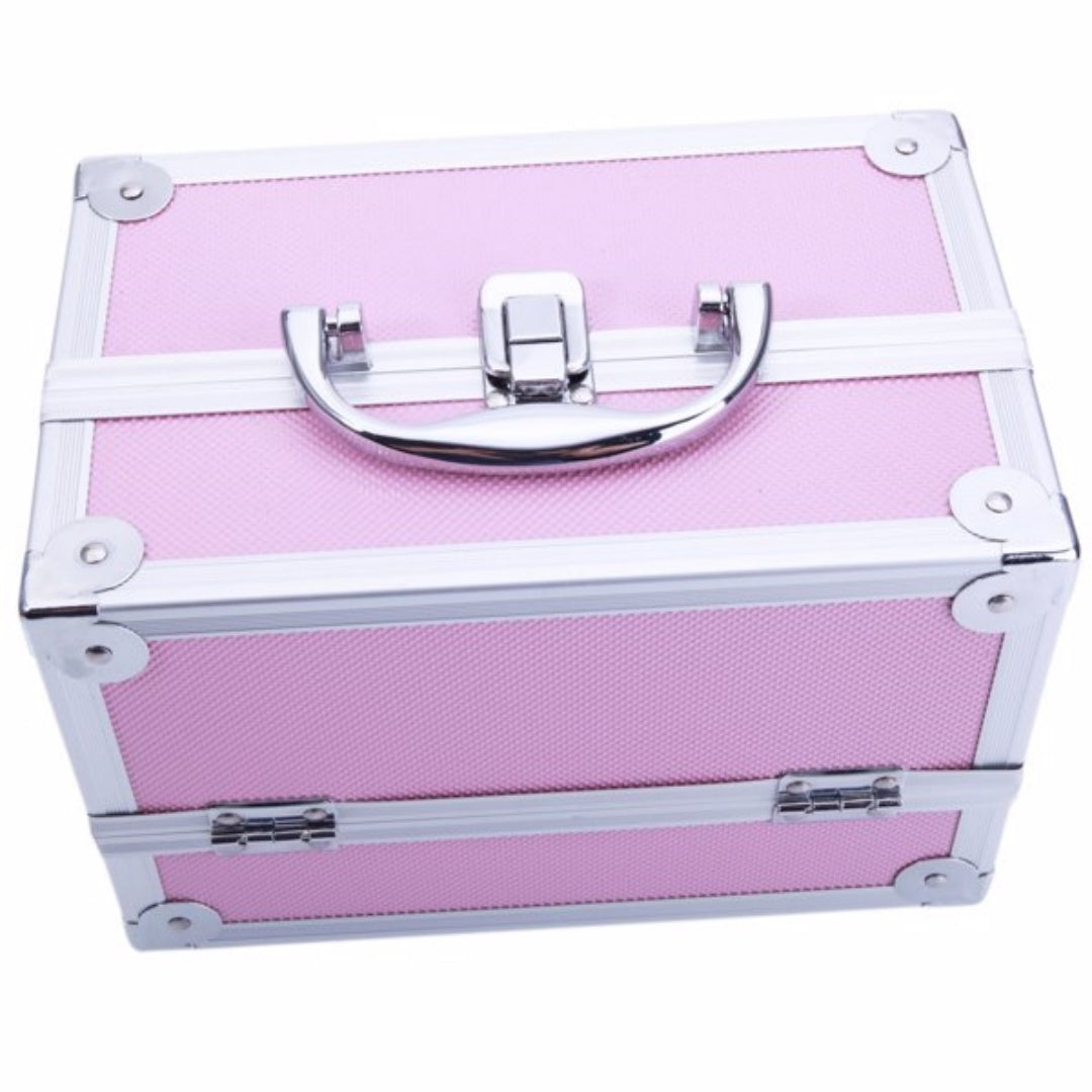 Pink Aluminum Makeup Train Case with Mirror - SM-2176