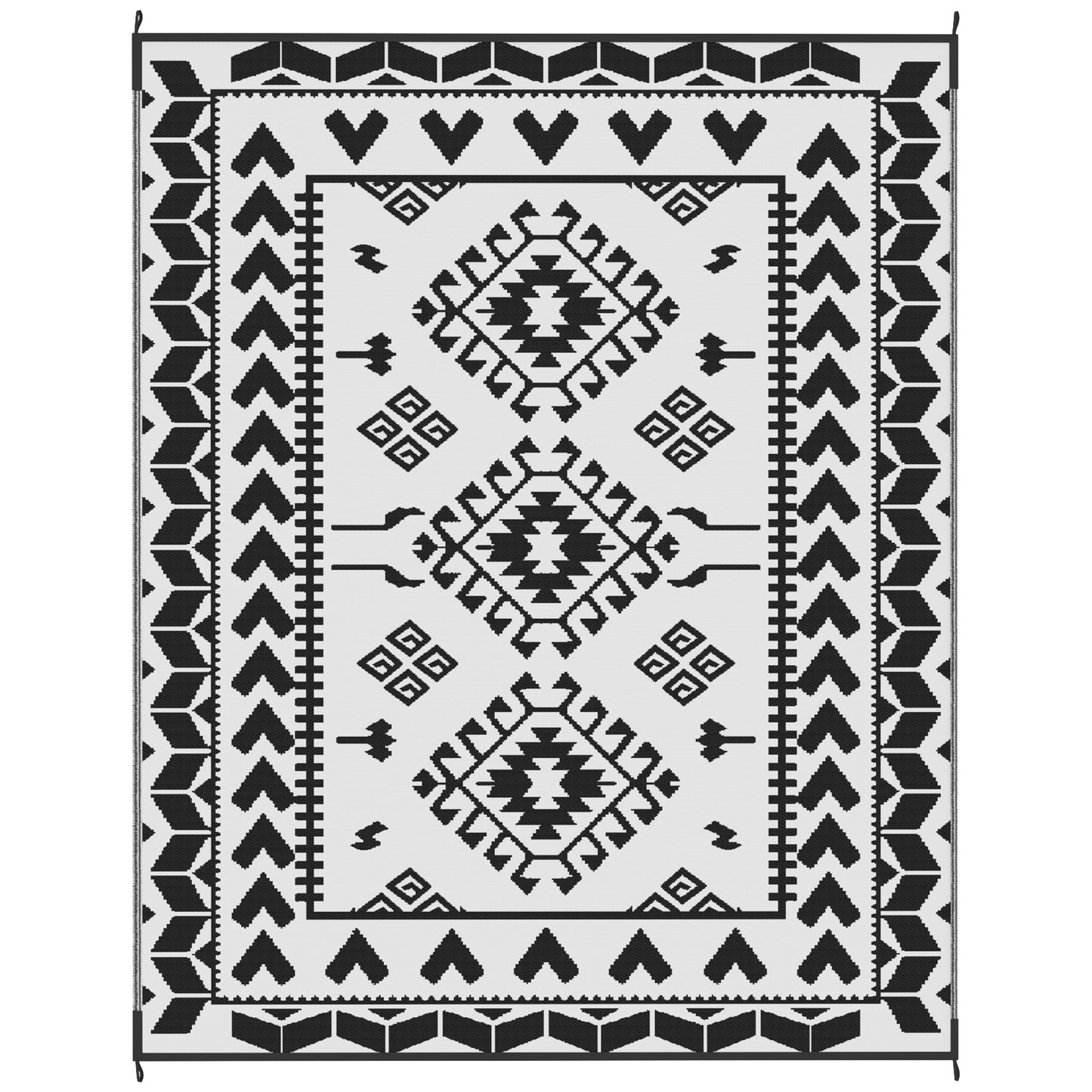 Reversible Waterproof Outdoor Rug - Black & White Rhombus, 8' x 10'