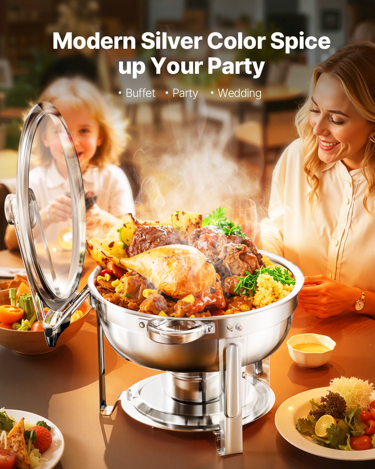 5 Qt Round Chafing Dish Buffet Set - 4 Pack Stainless Steel