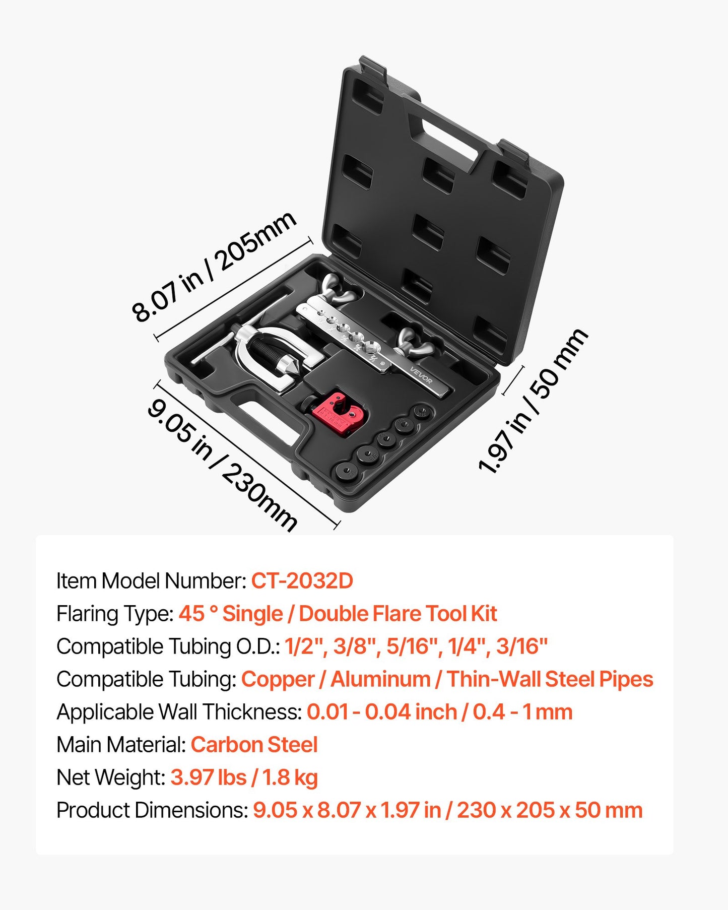 Brake Line Repair Kit with Flaring Tool, Copper Coated Tubing & Fittings