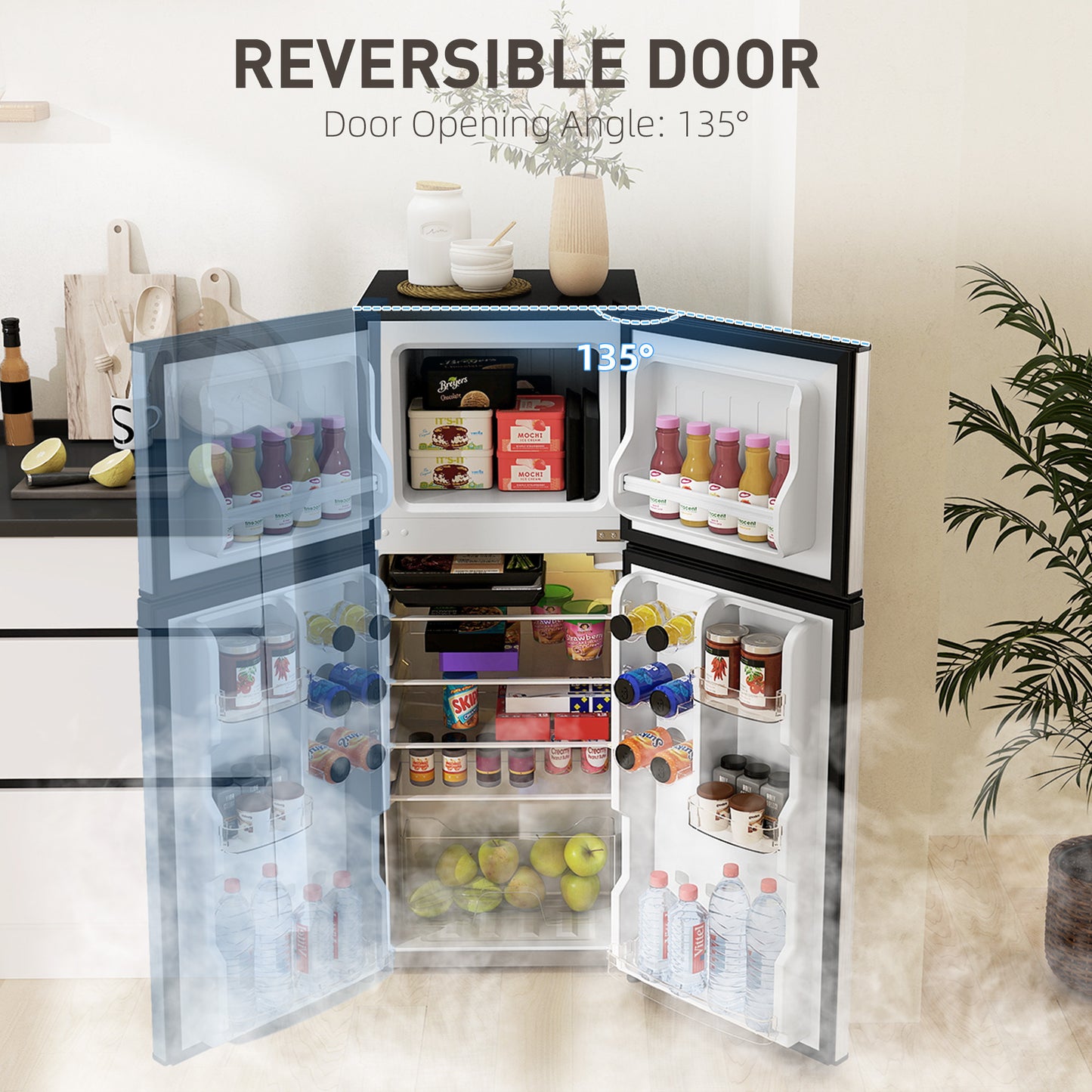 Small Refrigerator with Freezer 4 Cu Ft - Reversible Doors, Silver