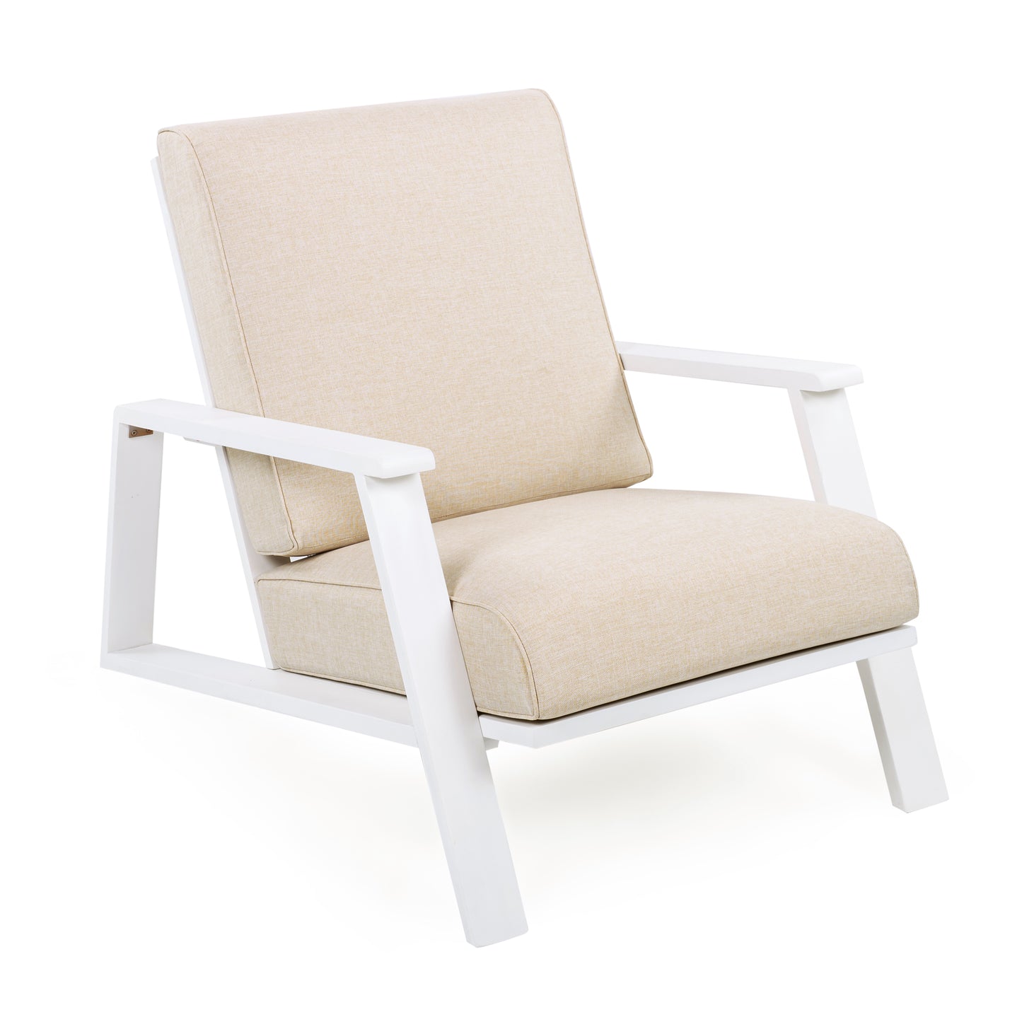 Outdoor Club Chair with Beige Cushion & Acacia Wood Frame