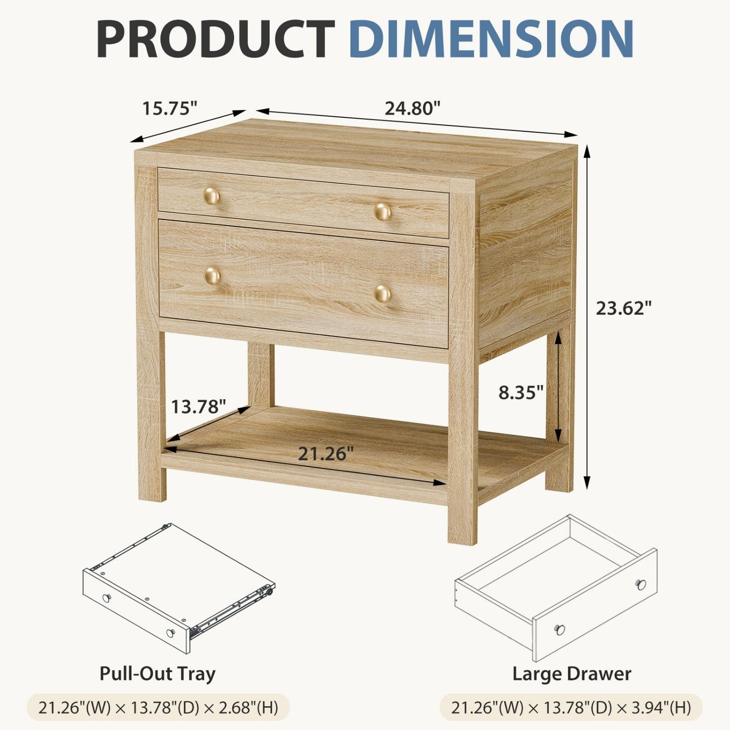 Multi-Function Nightstand with Drawer and Pull-Out Tray