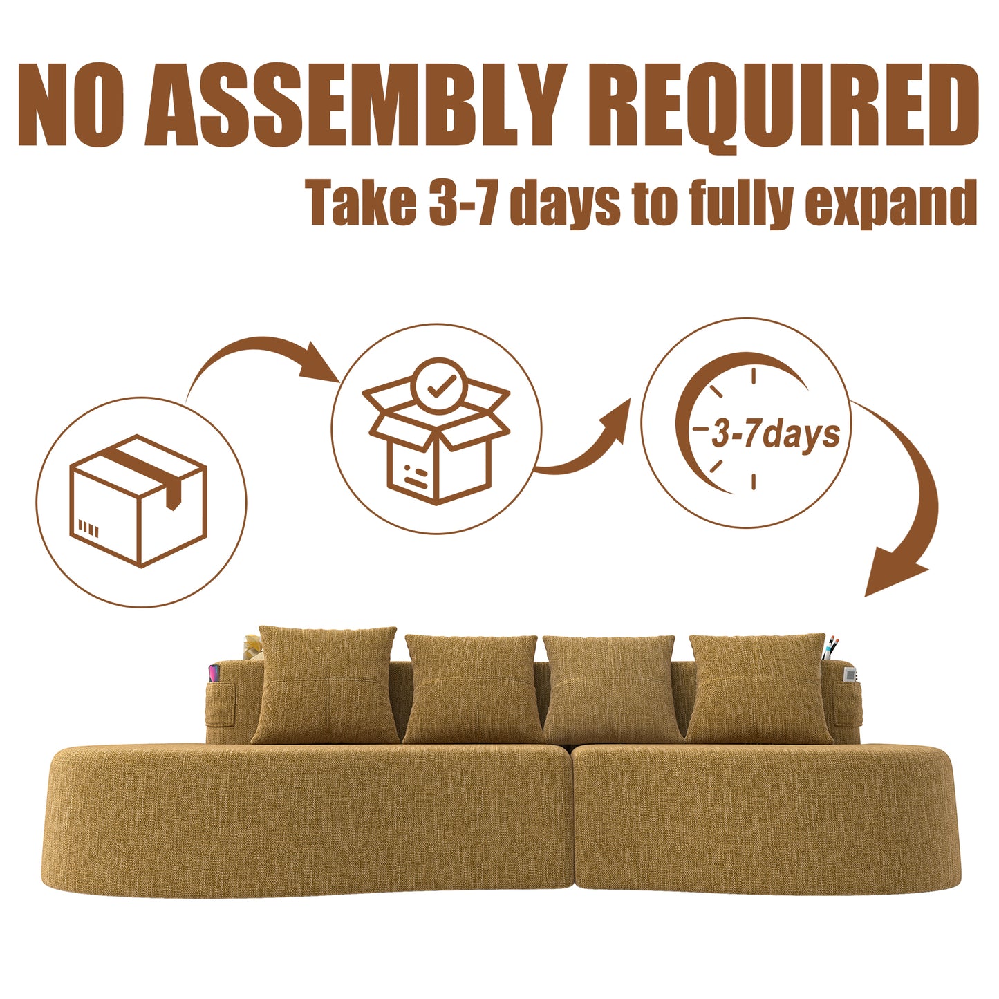 Modern Curved 3-Seat Sectional Sofa - Mustard Yellow