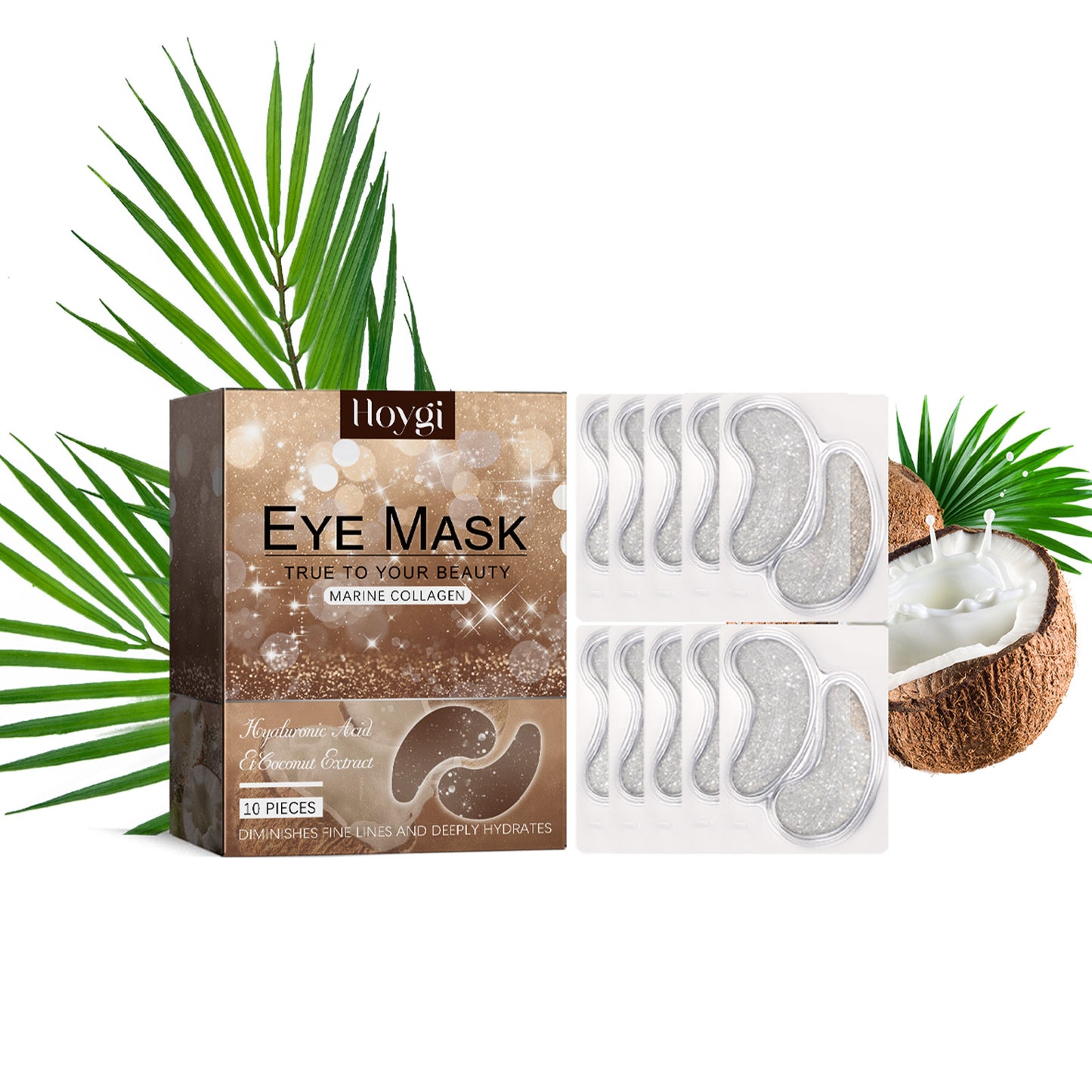 Coconut Collagen Eye Gel Patches - Anti-Aging Moisturizing Treatment (10 Pack)