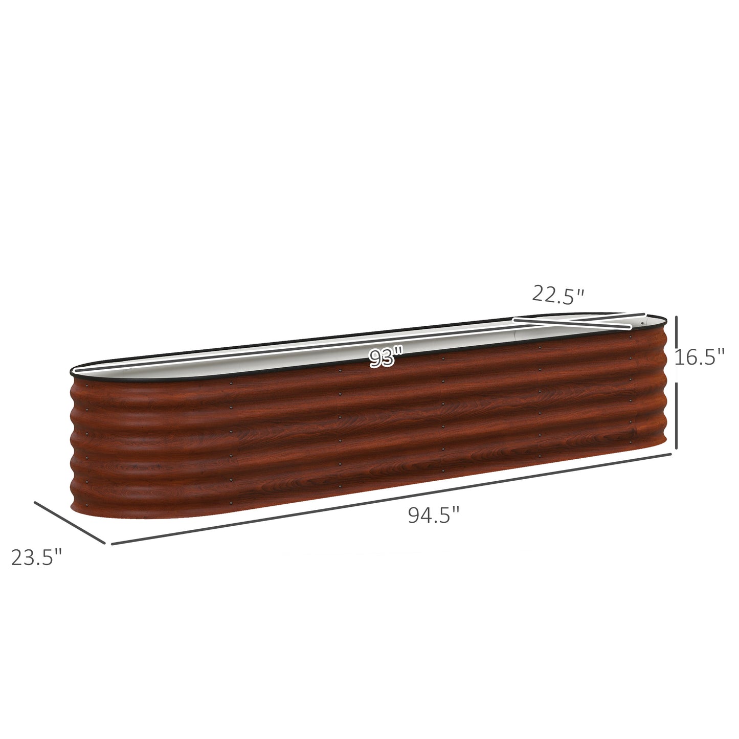 Galvanized Raised Garden Bed Kit - Weatherproof Metal Planter Box, Brown, 94.5"L x 23.5"W x 16.5"H
