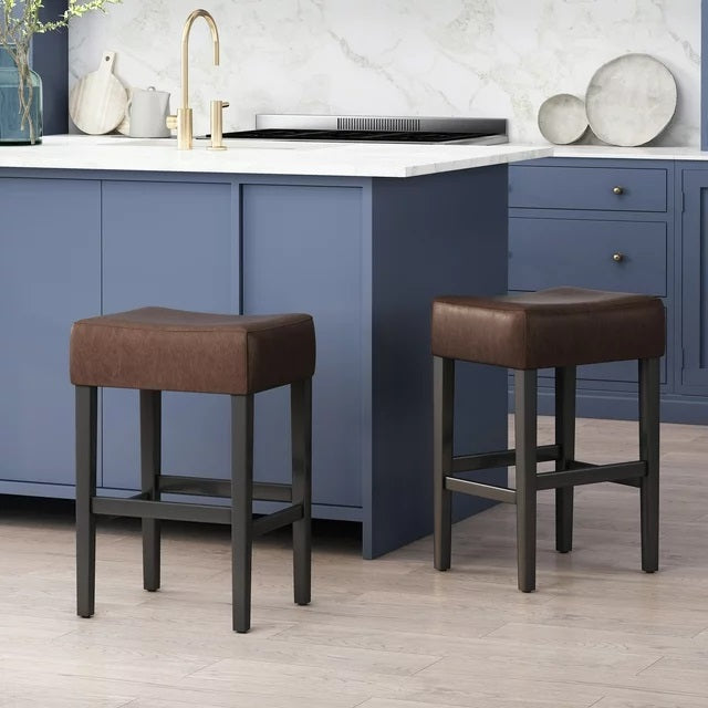 Set Of 2, 26.75 Backless Faux Leather Counter Height Barstool