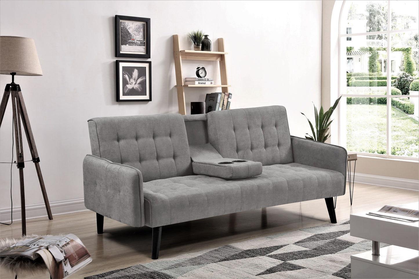 72 Sleeper Sofa Bed - Convertible Folding Backrest To Full With Cup