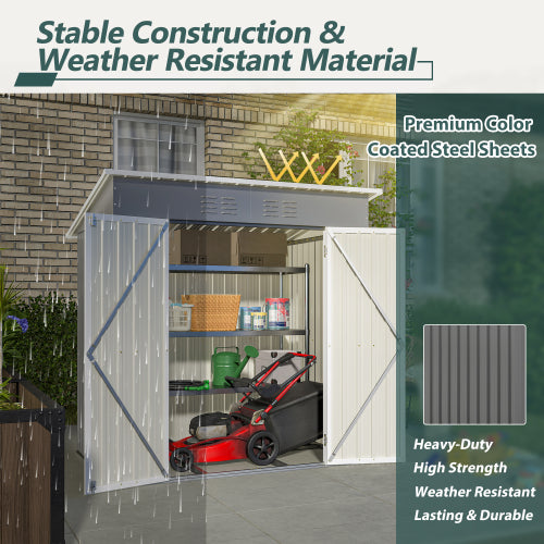 6x4 Outdoor Metal Garden Tool Storage Shed with Lockable Door and Floor Frame - Gray