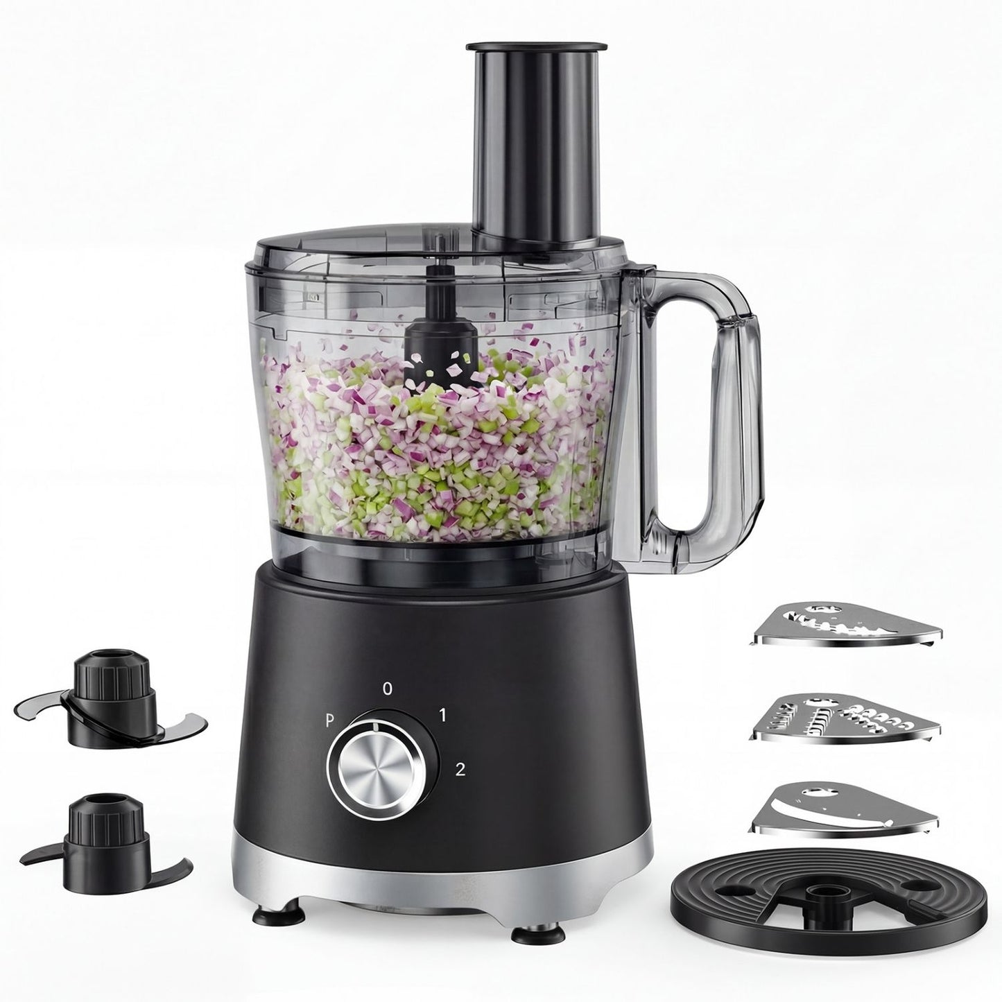 Food Processor 10.5 Cup, Vegetable Chopper 5 Blades 3 Modes, Large