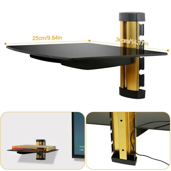 Floating Wall Mounted Strengthened Tempered Glass Shelf For DVD Cable