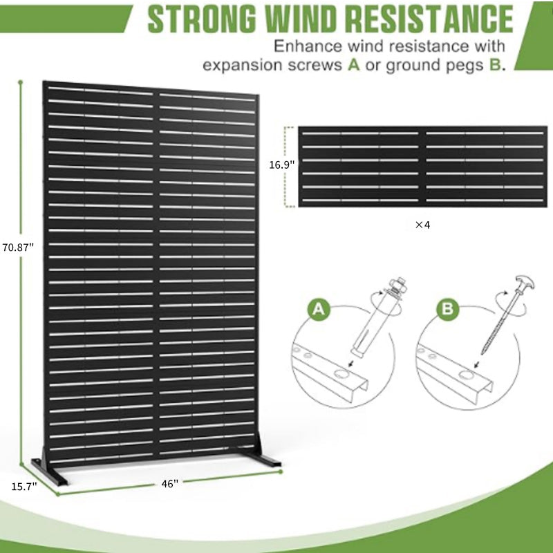 Freestanding Black Metal Outdoor Privacy Screen - 70.87" H x 46.06" W