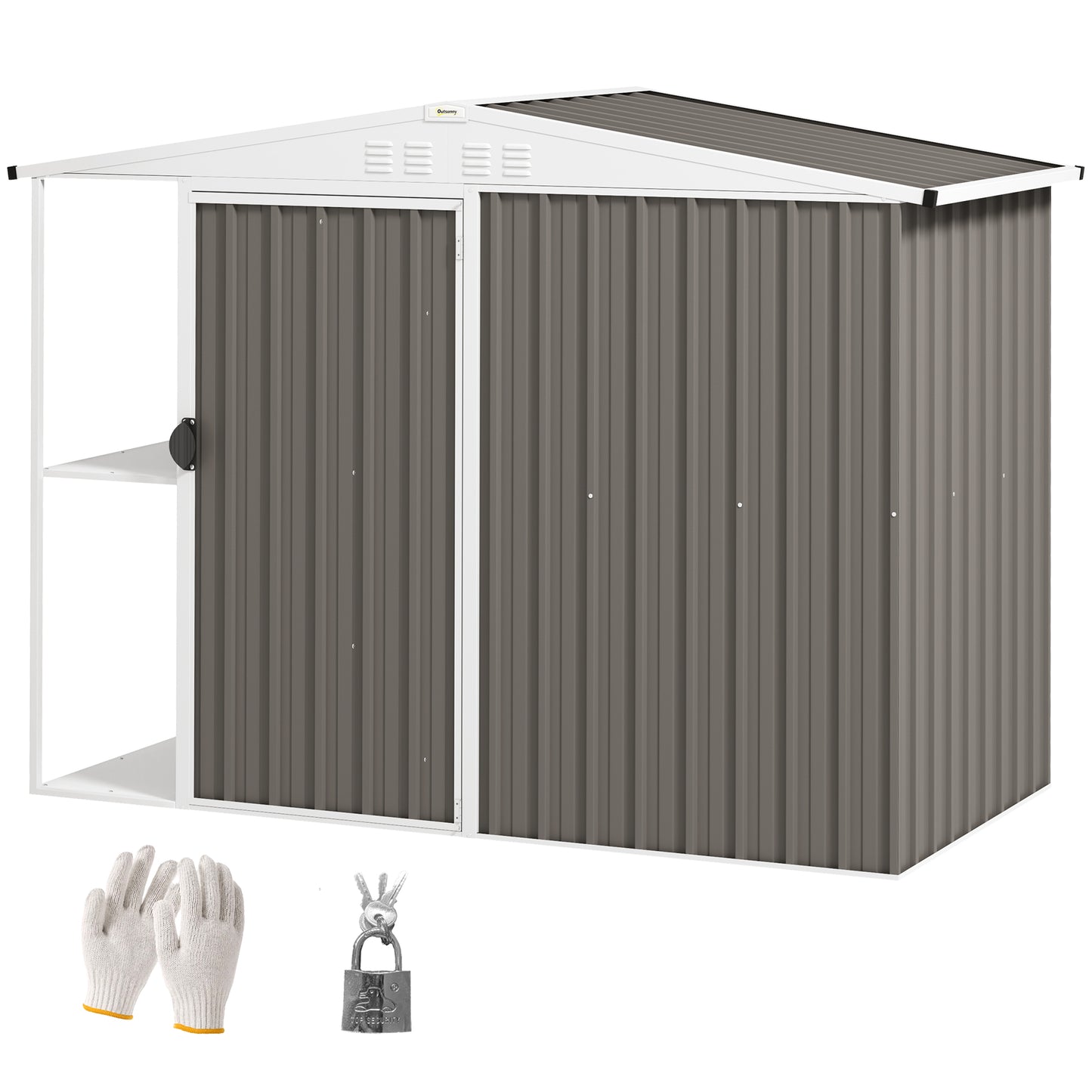 8x4ft Outdoor Metal Garden Shed with Air Vents & Lock - Warm Gray