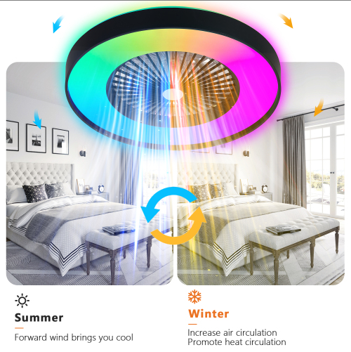 Black Ceiling Fan Light with RGB LED, Dimmable & Remote Control - Modern Smart Fan for Living Room & Bedroom