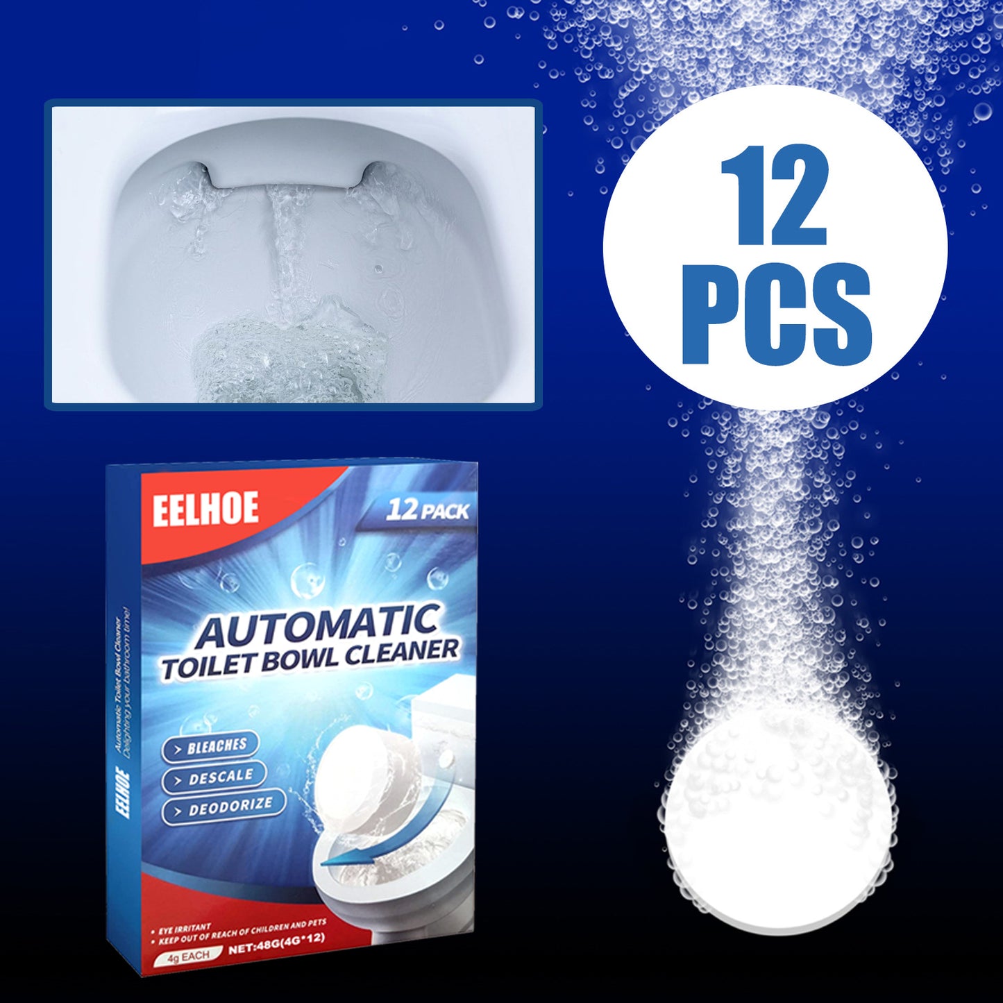 Toilet Cleaning Tablets Effervescent 12pcs - Bathroom Disinfectant