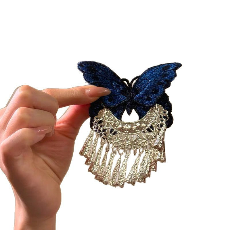 Butterfly-Embroidered Tassel Hair Clip - Alligator Clip