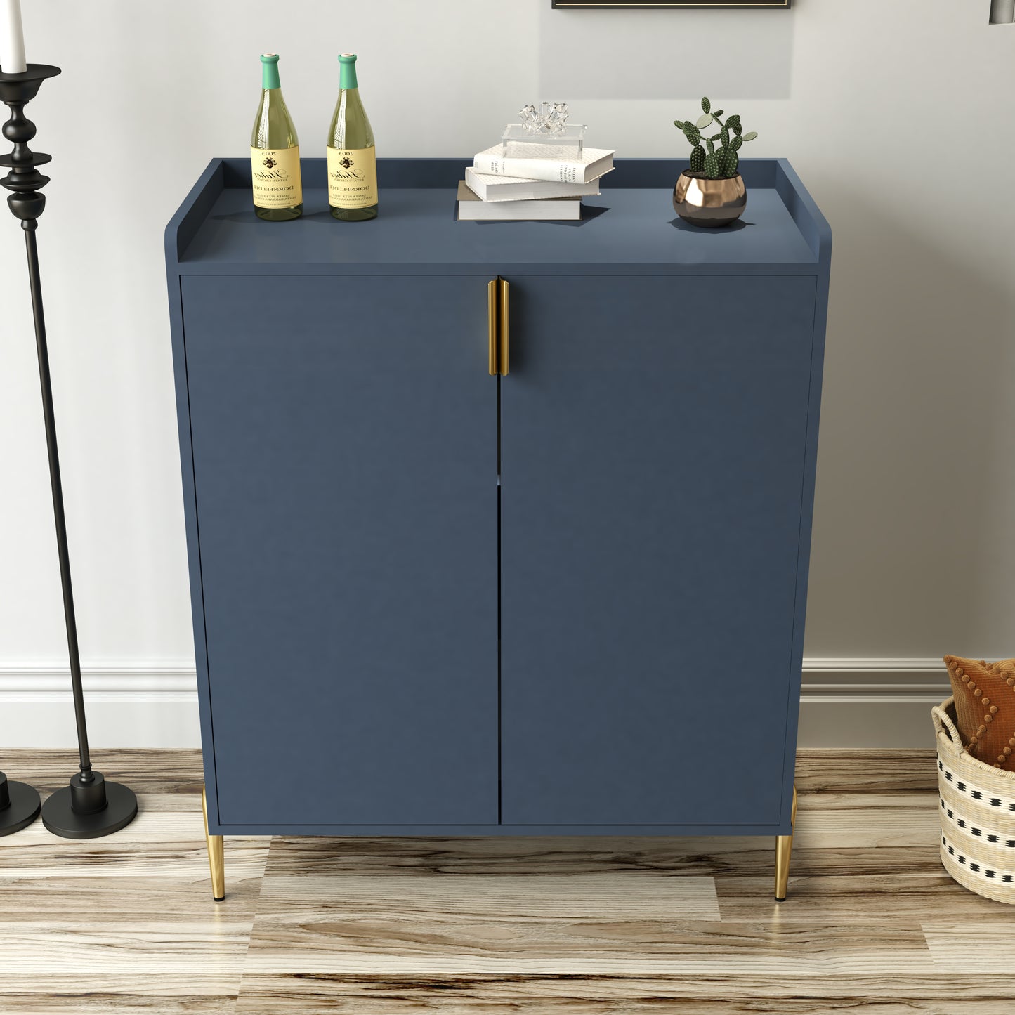 2 Doors Home Wine Bar Cabinet With Rack & Adjustable Storage Shelf,