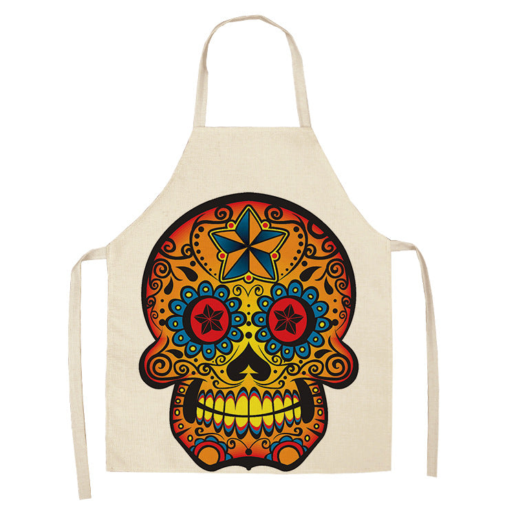 Cotton and Linen Skull Apron - Modern Kitchen Cooking Tool, 68x55cm