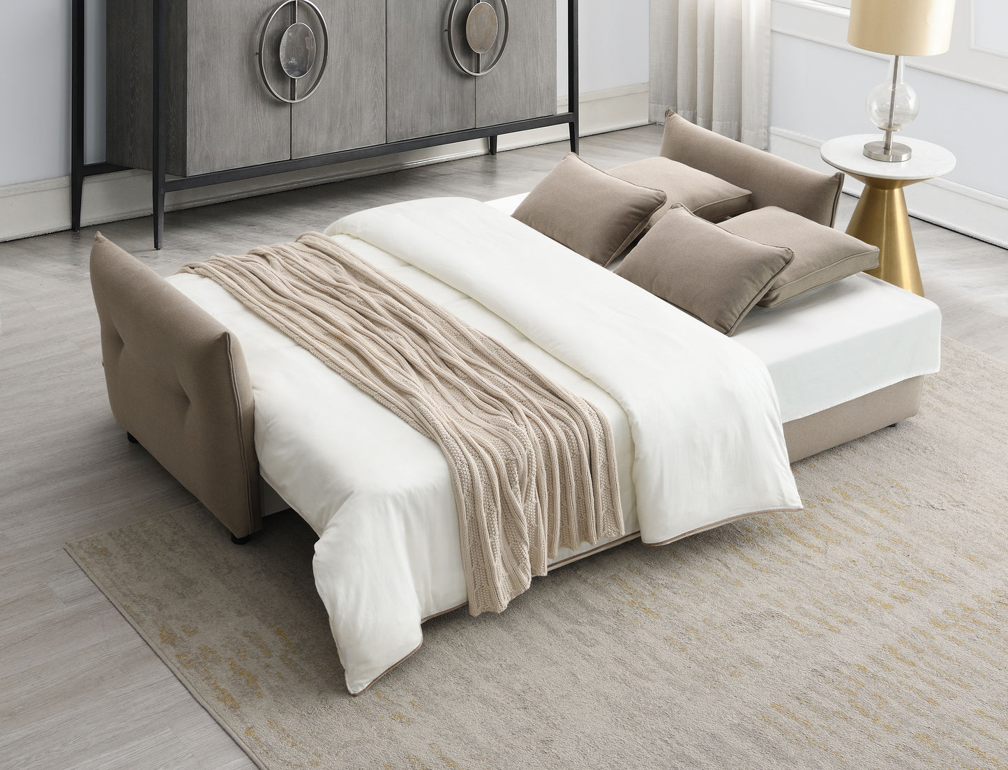 Pull-Out Fabric Sofa with Storage - Beige