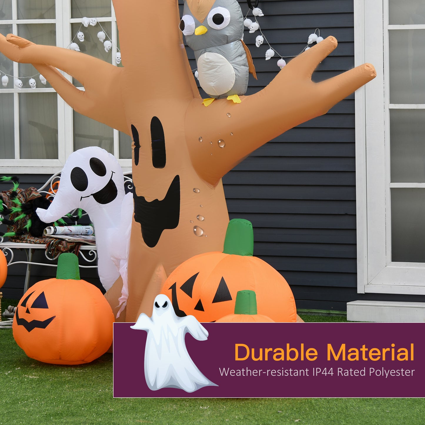 7.5' Tall Halloween Inflatable Tree with Owl & Ghost - Multicolor