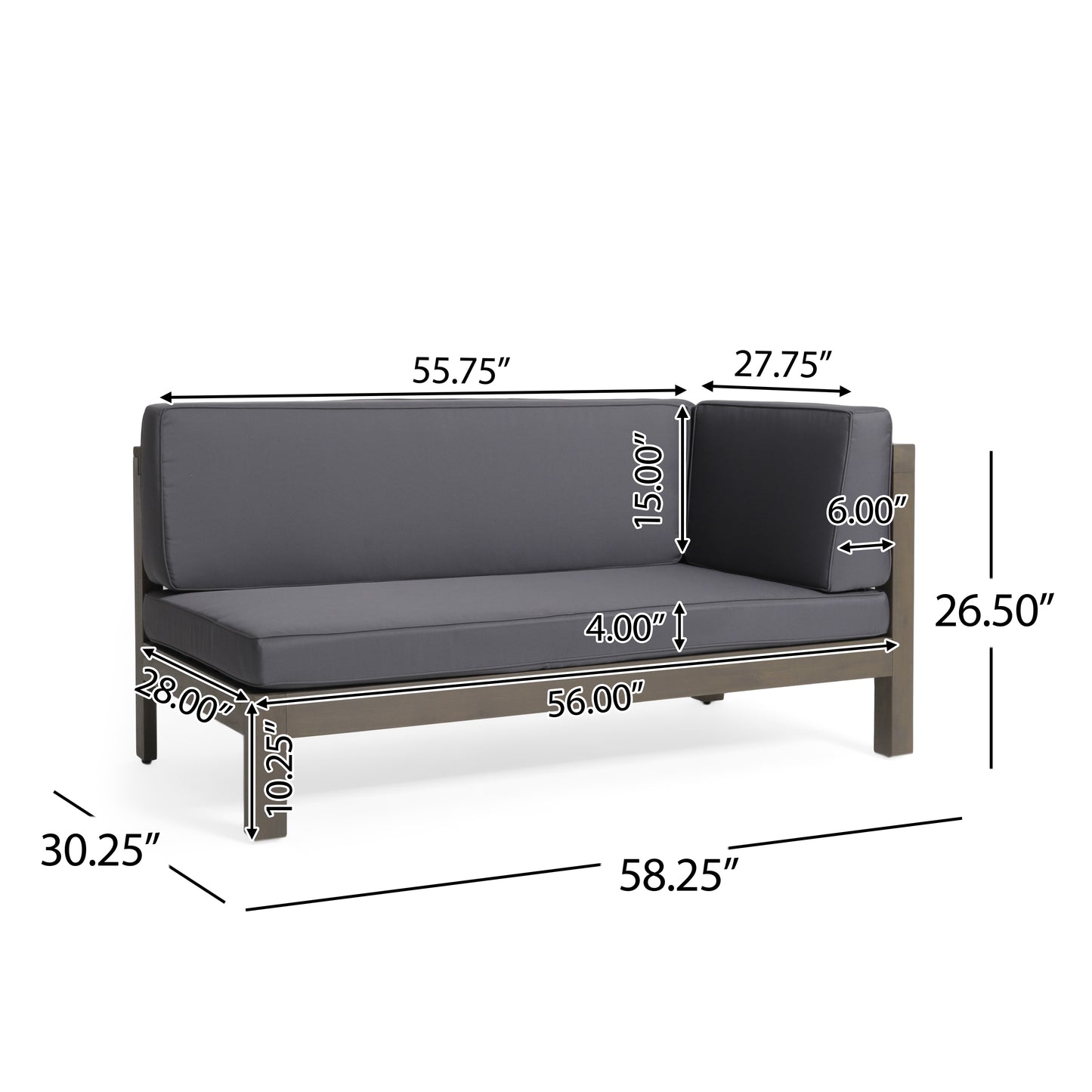 Acacia Wood Corner Bench with Coffee Table - Dark Grey