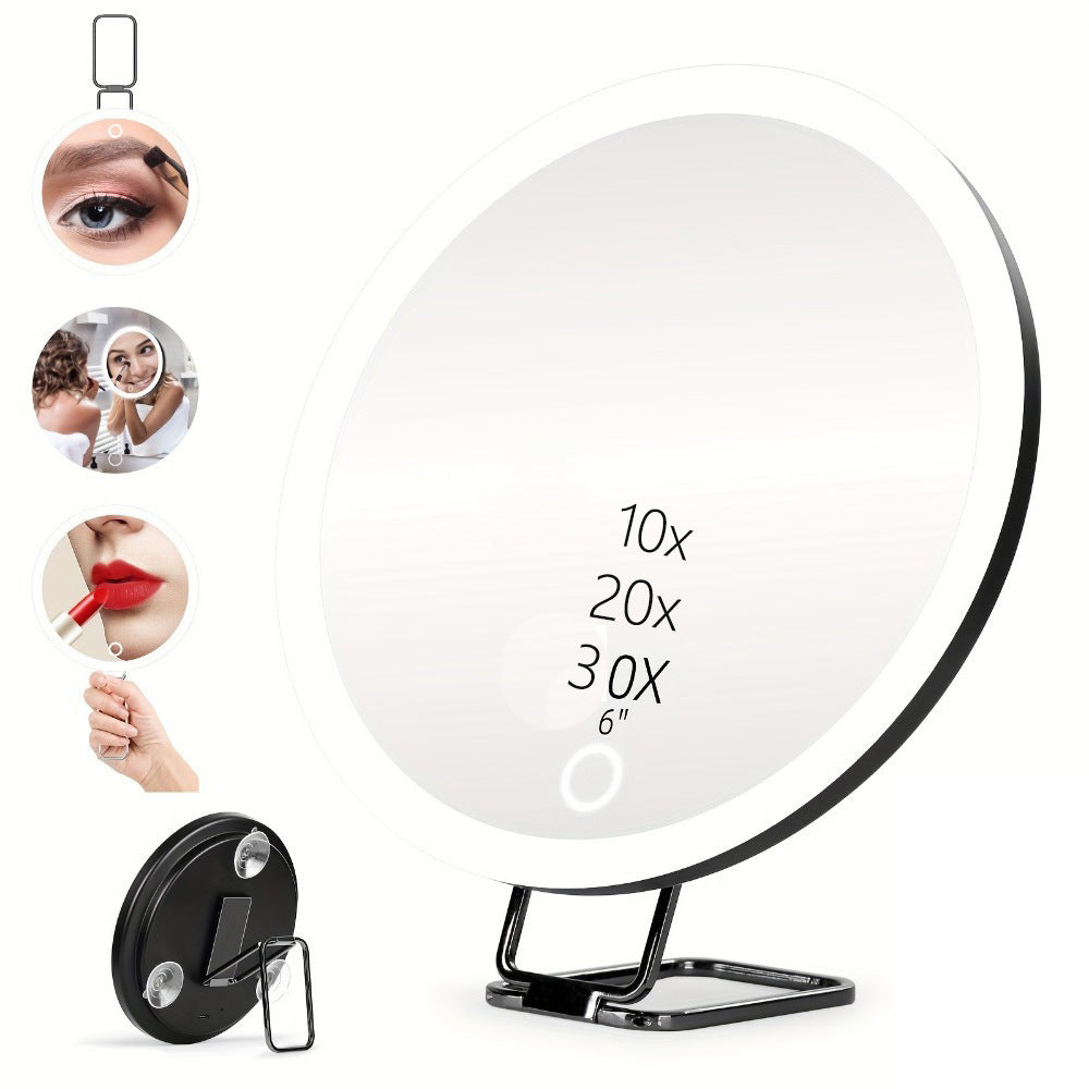 LED Makeup Mirror with Light Stand and Rotating Frame - Multiple Magnifications