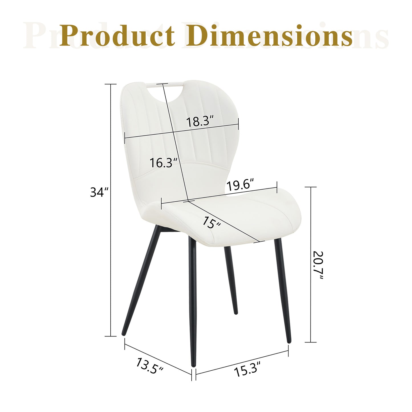Set Of 4 White PU Dining Chairs With Integrated Handle. Black Metal