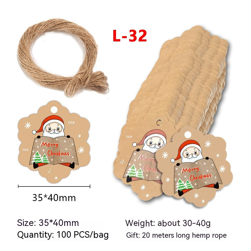 Christmas Kraft Paper Gift Tags with Santa Claus Card - Festive Packaging Labels