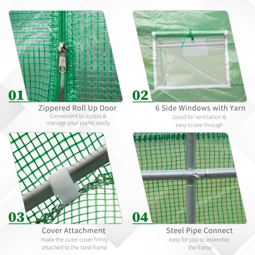 Walk-In Greenhouse 15x6x7 ft with Steel Frame, Ventilation & Door - Garden Plant House