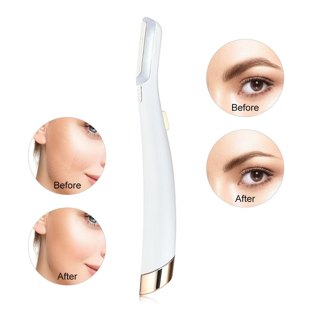 2-in-1 Electric Facial Hair Remover and Eyebrow Trimmer with LED Light - White
