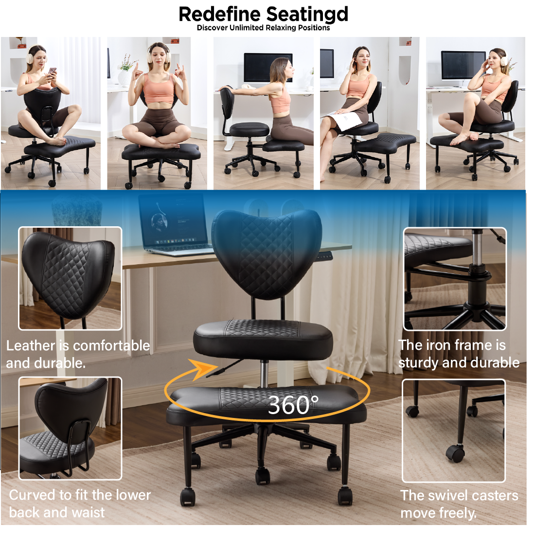 Ergonomic Meditation Chair with Lumbar Support - Black