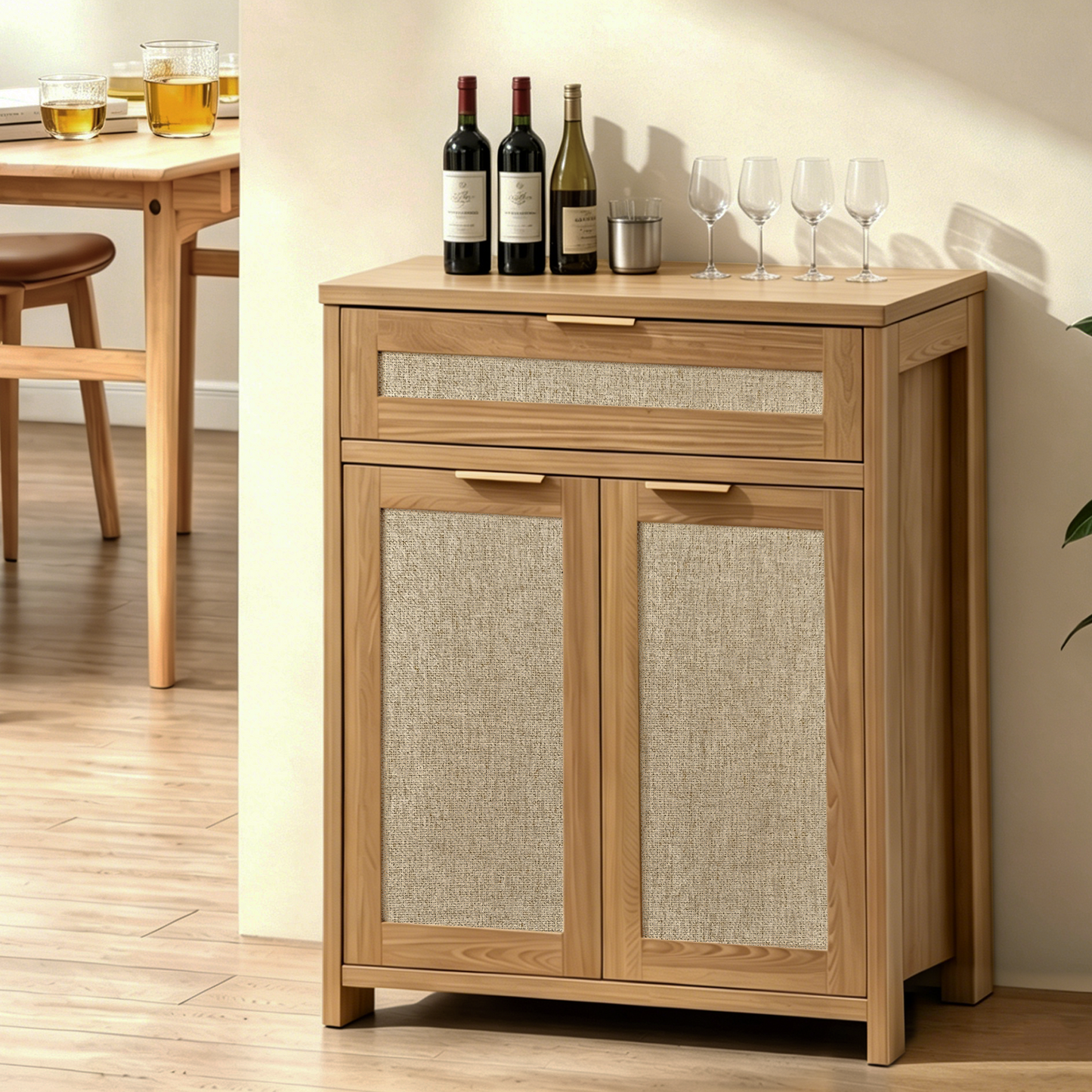 Rattan Sideboard Buffet Cabinet, Farmhouse Storage Cabinet With