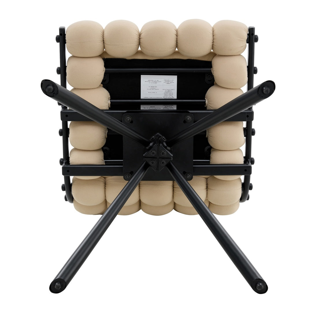 Set of 2 Beige Velvet Dining Chairs with Black Legs