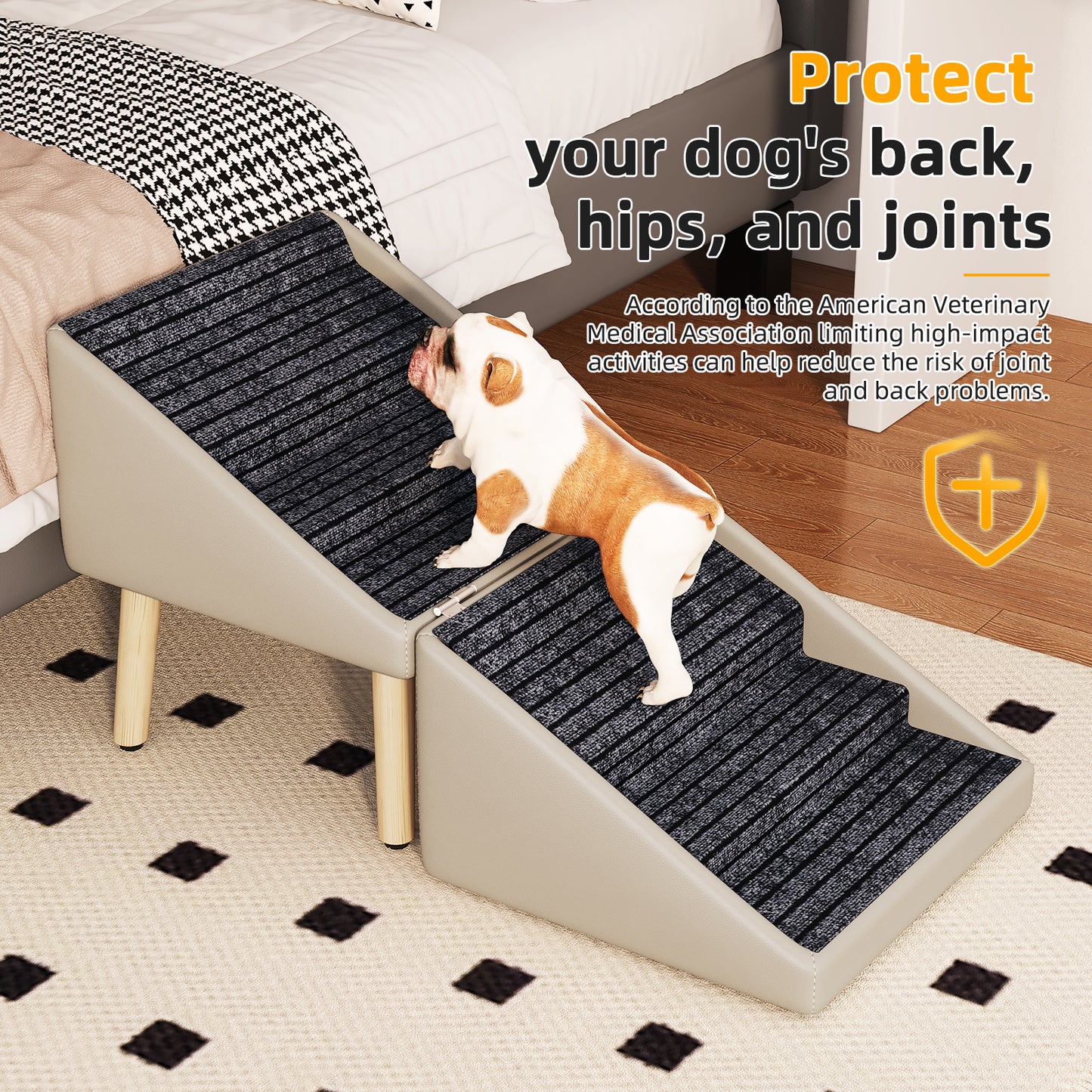 Foldable Wooden Pet Dog Ramp with Non-Slip Surface - 22.83 Inches