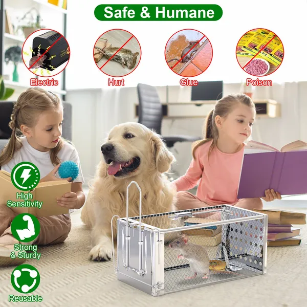 Humane Stainless Steel Rat Trap Cage - Single Door, Easy to Use & Humane
