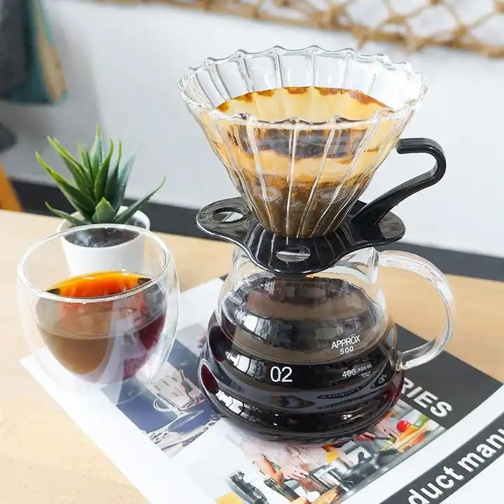 Manual Coffee Grinder with Double Layer Glass Cup and Electronic Scale - Black