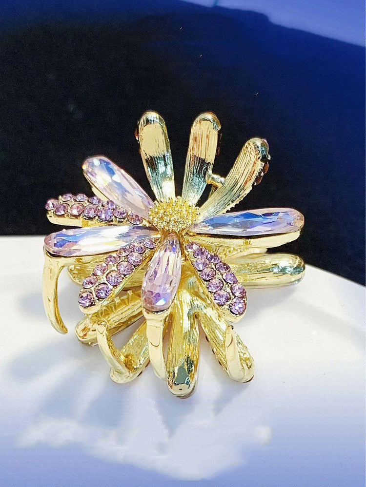 Flower Crystal Hairpin Clip - Amethyst