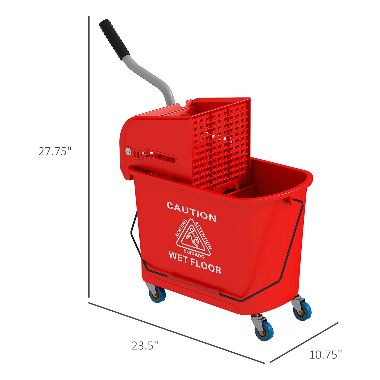 21 Quart Mop Bucket with Wringer on Wheels - Separate Clean & Dirty Water, Red