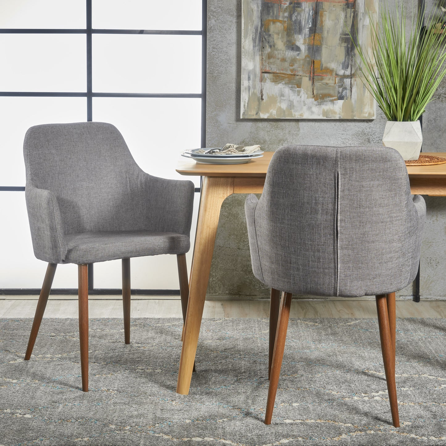 Mid Century Modern Fabric Upholstered Dining Chairs Armchairs, Set Of