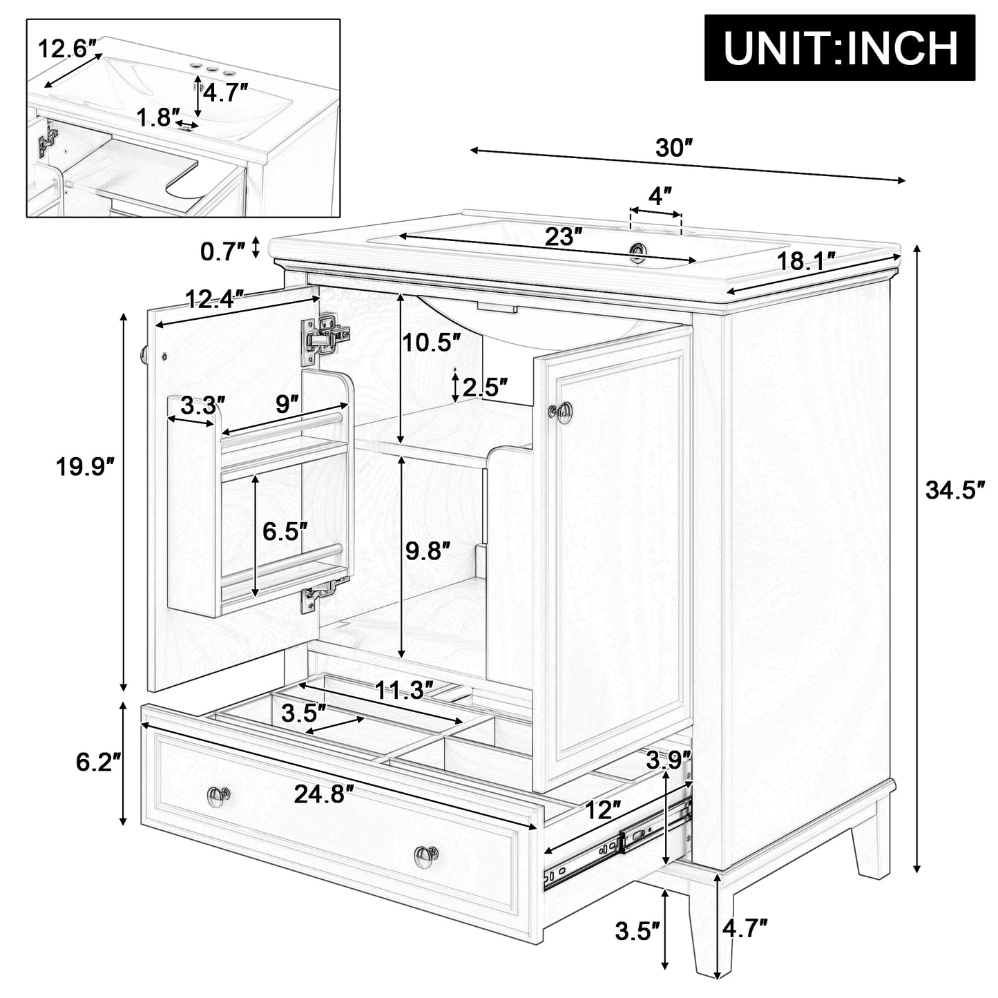 30" Bathroom Vanity with Sink Combo - Green MDF Cabinet