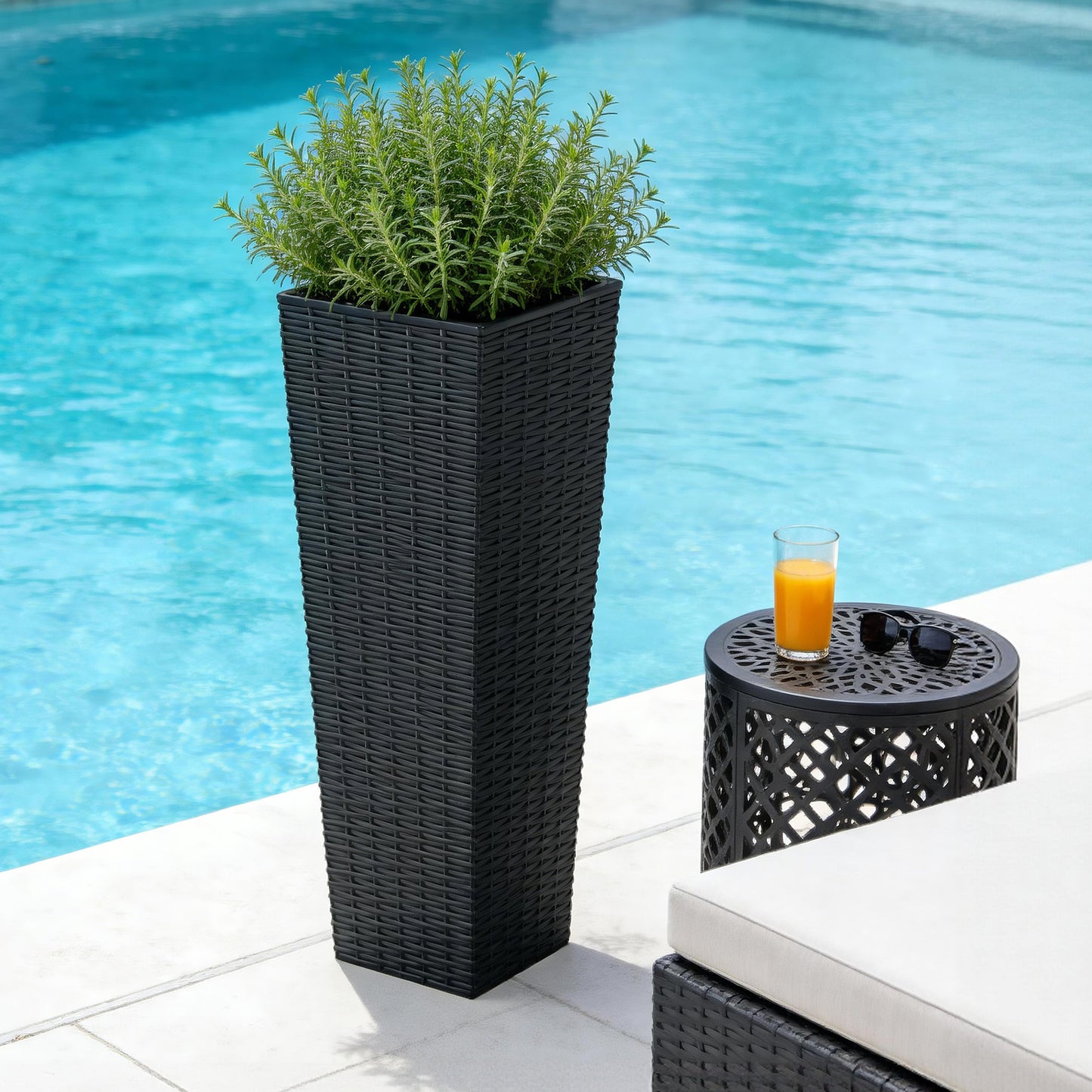 32-Inch Tall Resin Planter Set - Modern Rectangular Pots with Drainage