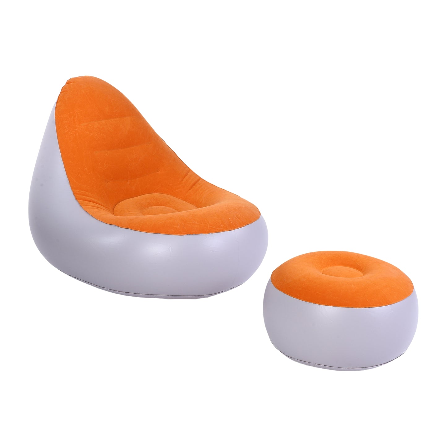 Inflatable Lounge With Foot Stool PVC Flocking Water Proof Folding
