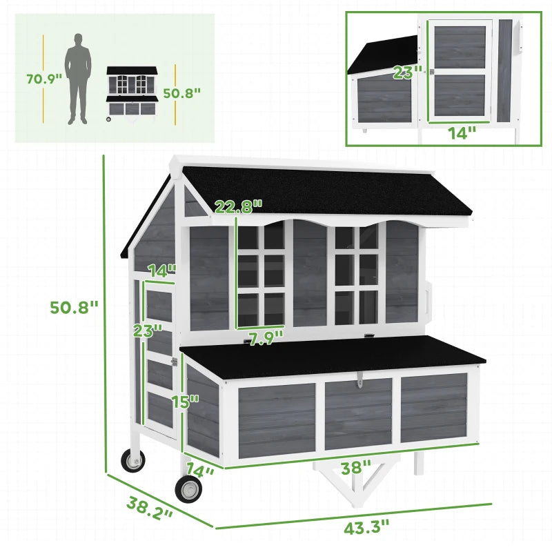 Chicken Coop with Wheels and Nesting Box for 2-4 Hens - Gray